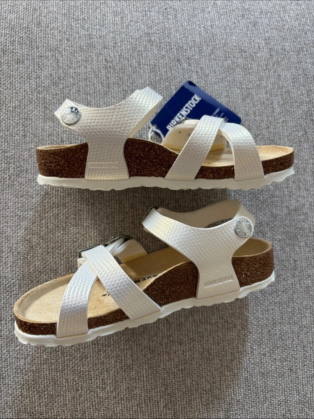 Birkenstock Kids White Mayari Double-Strap Silver Buckle Sandals Size 27